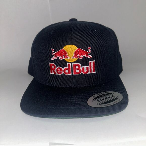 Red Bull Logo Black The Authentic Snapback Hat Cap The Classics Yupoong - Picture 1 of 5